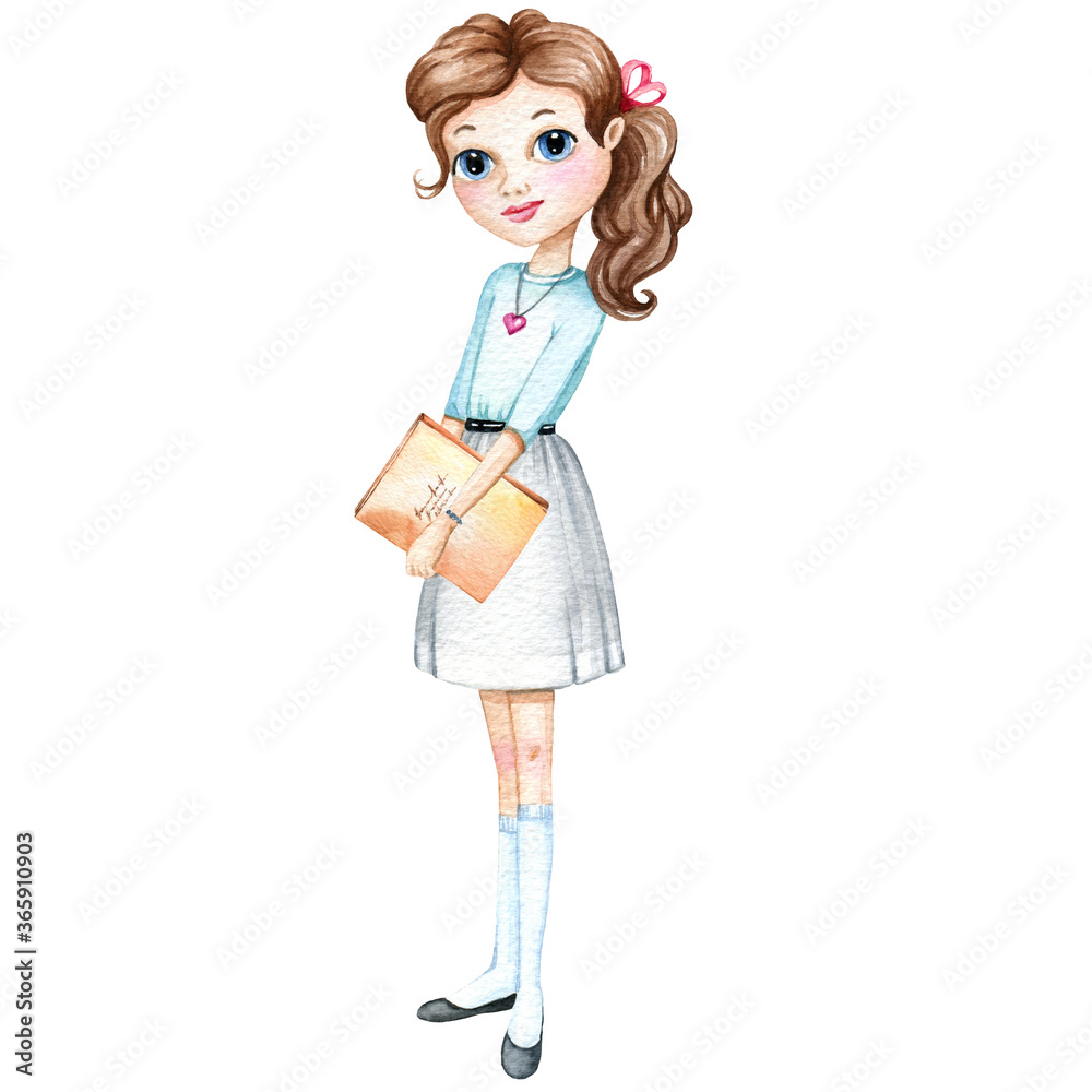 Watercolor school kids illustration, jpg, isolated on white Watercolor school kids illustration, jpg, isolated on white