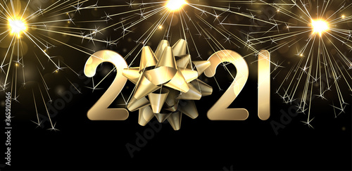 Gold metallic 2021 sign with bow.