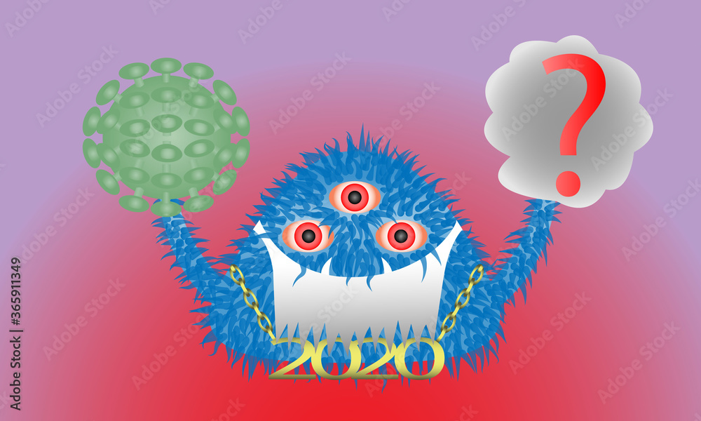 Naklejka premium The monster spreads a virus and a question mark.
