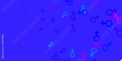 Light Pink  Blue vector pattern with feminism elements.