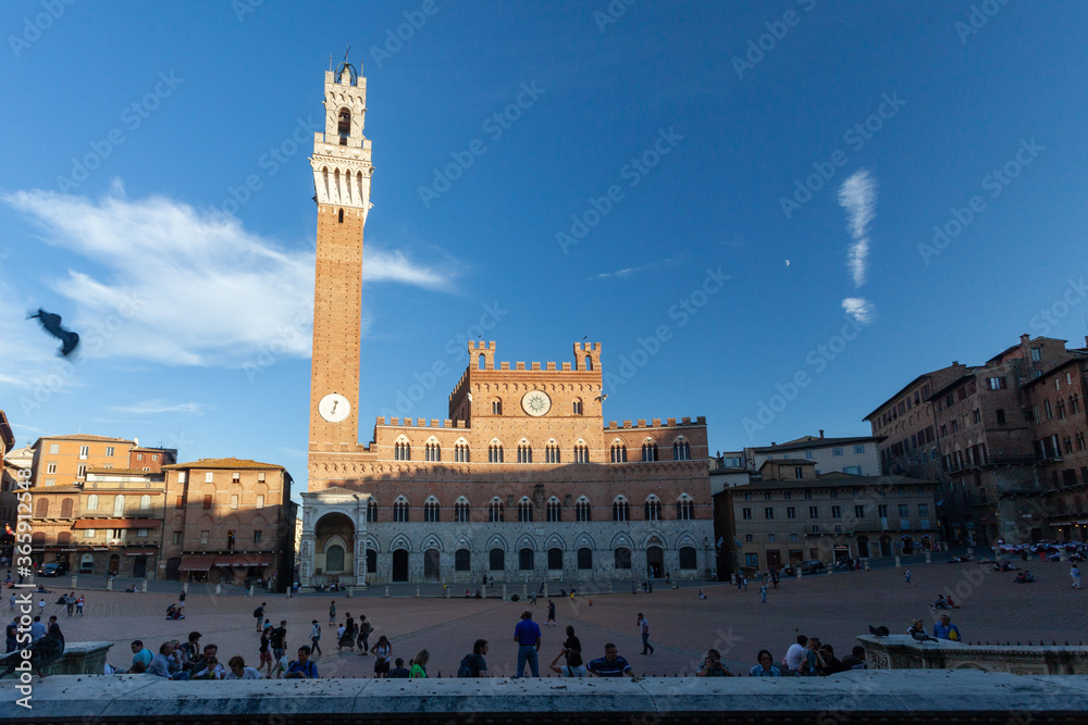 Siena main square with tower Torre del Mangia