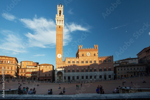 Siena main square with tower Torre del Mangia