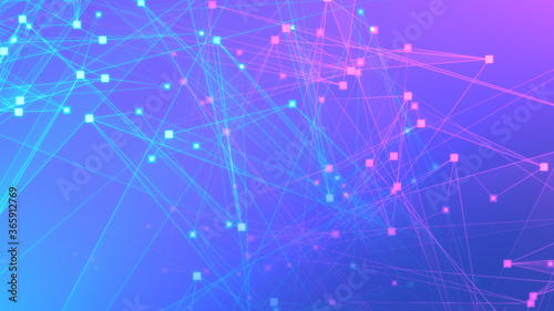 Abstract purple blue polygon tech network with connect technology background. Abstract dots and lines texture background. 3d rendering.