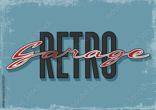 Retro Garage Logo, Brand Template, Mid Century Modern Style, Vintage Colors, Grunge Texture Border