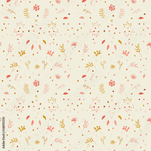 Seamless floral pattern with flowers and leaves. Modern background with hand drawn elements.