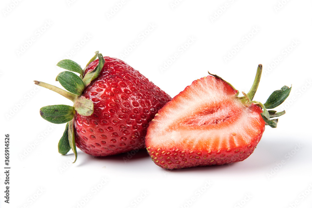 Red fresh strawberries with green leaves Red fresh strawberries with green leaves