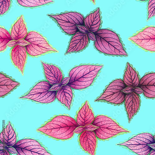 Watercolor painting colorful tropical leaf pink leave seamless pattern background.Watercolor hand drawn illustration tropical exotic leaf prints for wallpaper textile Hawaii aloha summer style.
