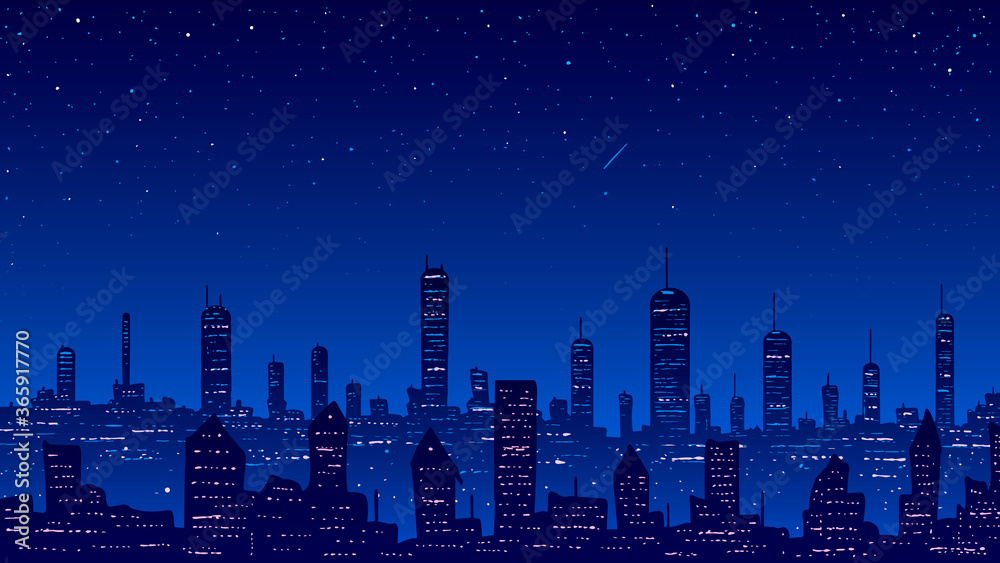 Cartoon big city at night. Vector illustration. Cartoon big city at night. Vector illustration.