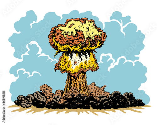 Nuclear explosion. Atomic bomb mushroom cloud vector Illustration.	