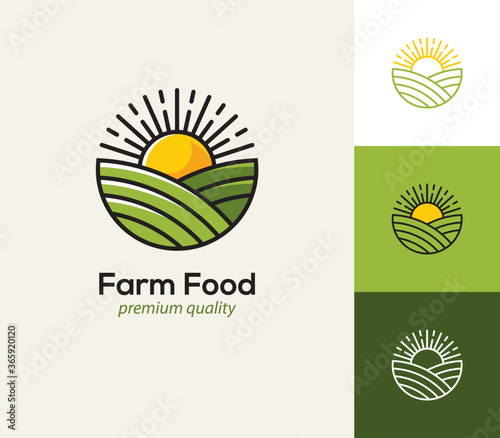 Farm logo with field and sun.