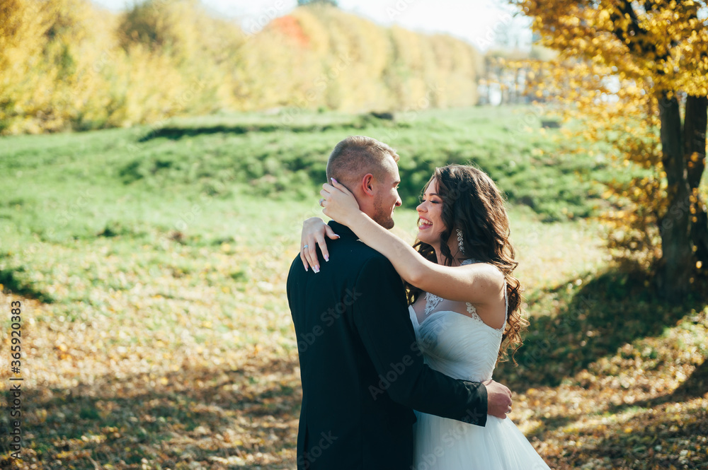 bride and groom in autumn park Love Life bride and groom in autumn park Love Life