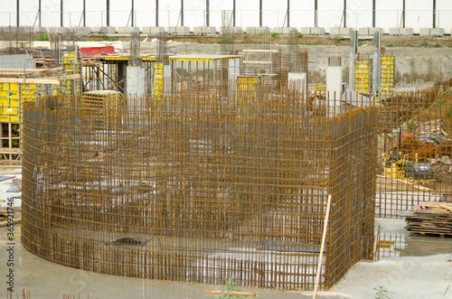 reinforcement on the construction site. iron on foundations photo