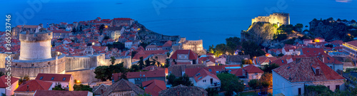 Panoramic aerial view of Dubrovnik at sunset. © pillerss