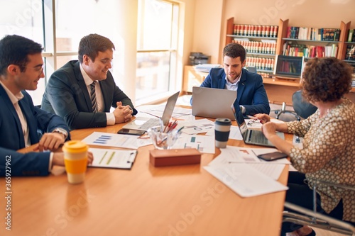 Business lawyers workers meeting at law firm office. Professional executive partners working on finance strategry at the workplace