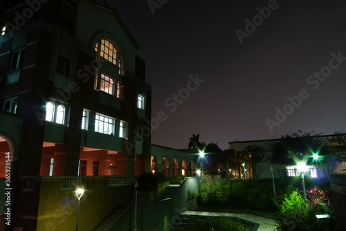 Night exterior view of the NTU Main Library