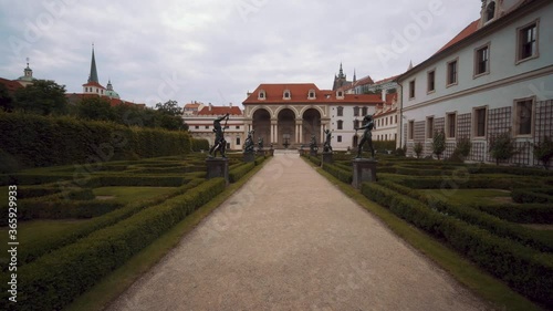 Wallenstein garden of the Castle of Prague, Palace of Czech Senate of republic -Tilt up reveal shot photo