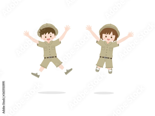 探検隊 子供達のイラスト ジャンプ