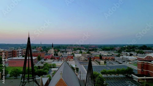 Flying over downtown Clarksville Tennessee during sunset photo