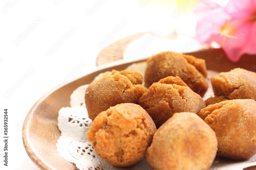 Okinawa food, asian style doughnut with copy space Okinawa food, asian style doughnut with copy space