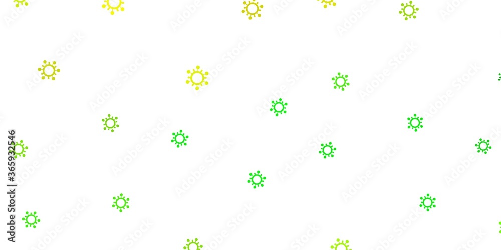 Light green, yellow vector background with covid-19 symbols. Light green, yellow vector background with covid-19 symbols.