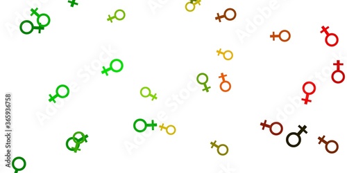 Fototapeta Naklejka Na Ścianę i Meble -  Light Green, Yellow vector texture with women's rights symbols.