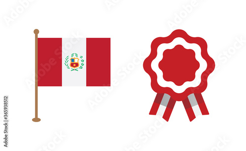 Peruvian cockade vector illustration. National symbol with Peru flag colors. Red and white rosette ribbon.