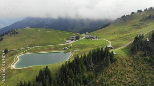 Bayrischzell municipality aerial view, with a view of Osterhofen town. German beautiful nature and green forests, Bavaria, Germany. The village Bayrischzell in mountains of Alps, Bavaria Germany. photo