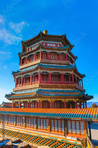 Tower of Buddhist Incense (Foxiangge) at The Summer Palace built by Qianlong Emperor. It is a classic work of Chinese architecture builtfor worshipping Buddha