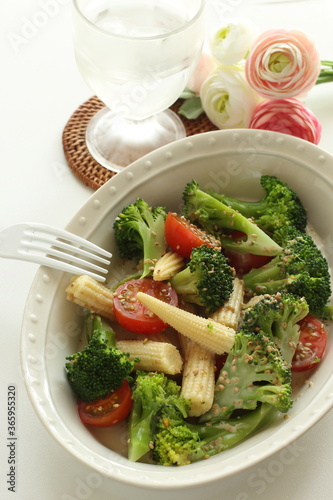 homemade baby corn and broccoli salad 