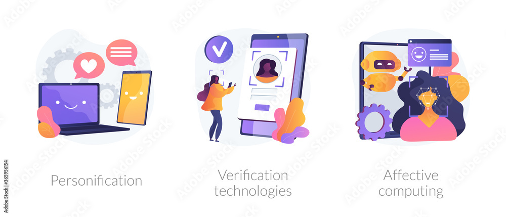 Data access and user experience abstract concept vector illustration set. Personification, verification technologies, affective computing, user password, social media account abstract metaphor. Data access and user experience abstract concept vector illustration set. Personification, verification technologies, affective computing, user password, social media account abstract metaphor.