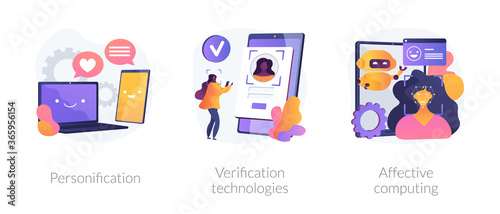 Data access and user experience abstract concept vector illustration set. Personification, verification technologies, affective computing, user password, social media account abstract metaphor.