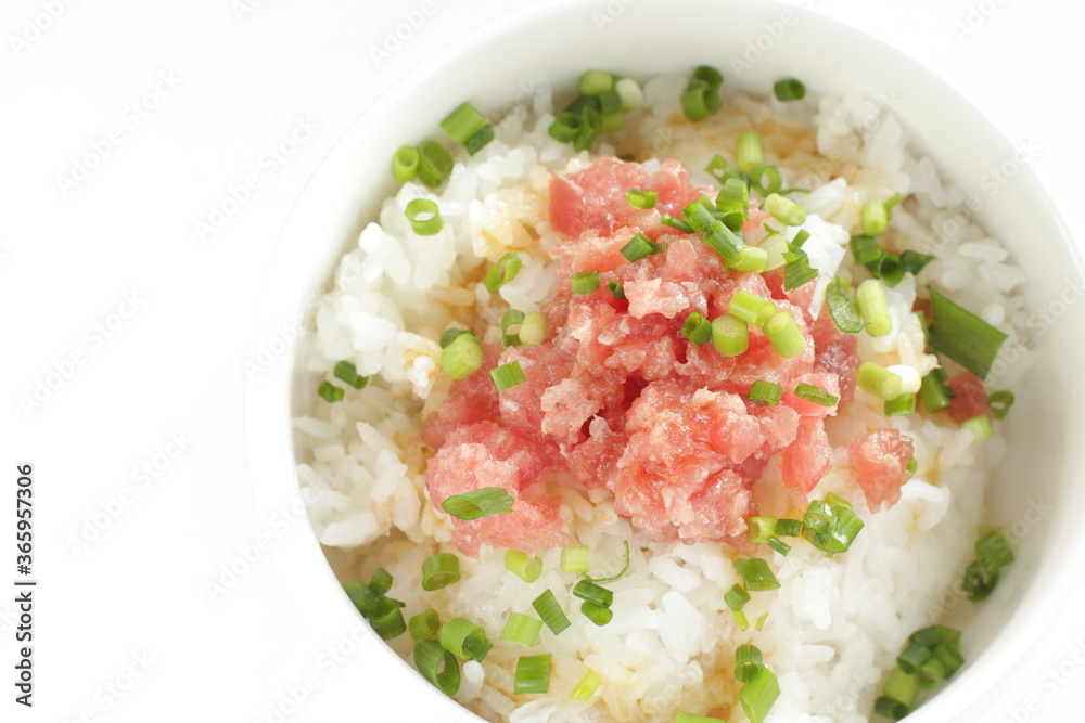 Japanese food, minced tuna fish with copy space Japanese food, minced tuna fish with copy space