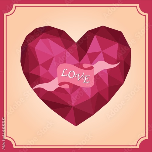 faceted heart with love banner