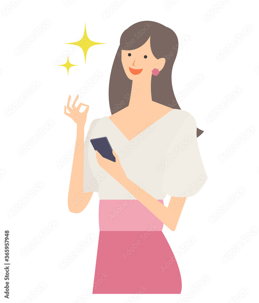 スマホを操作する女性のベクターイラスト スマホを操作する女性のベクターイラスト