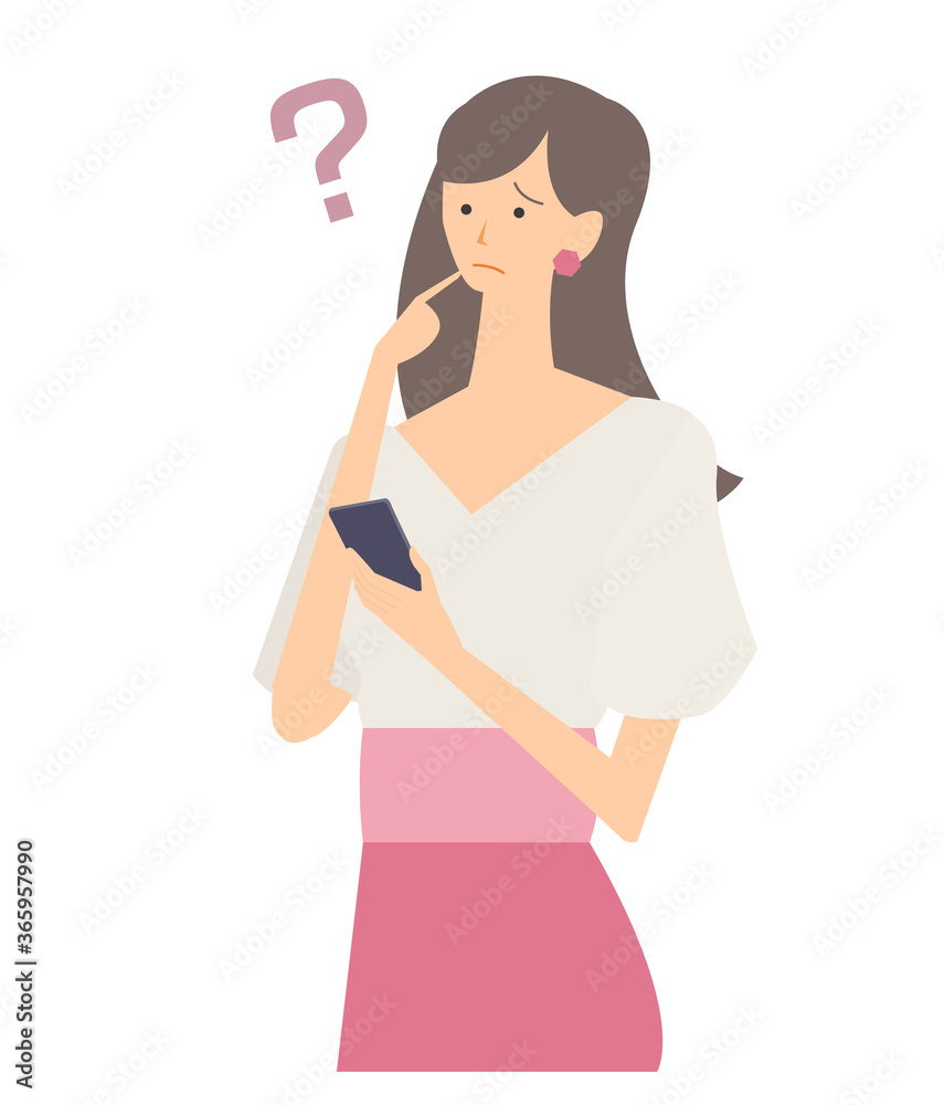 スマホを操作する女性のベクターイラスト スマホを操作する女性のベクターイラスト