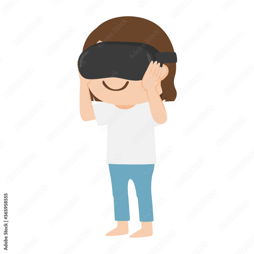 VRゴーグルで映像を見てる女性のイラスト。