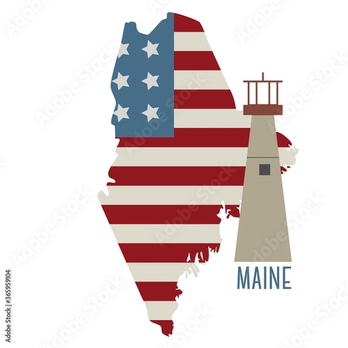 maine state map with lighthouse
