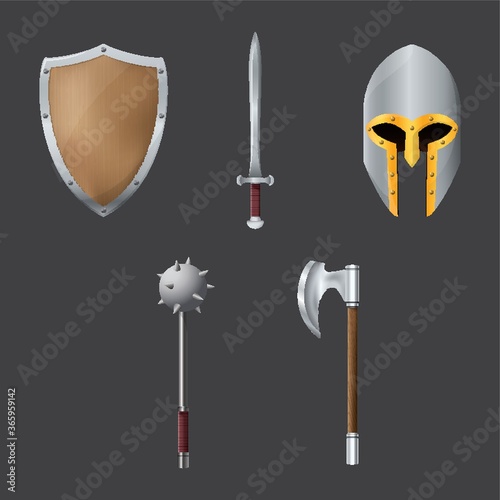 set of medieval weapons and armors photo