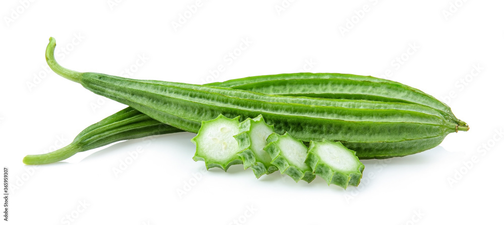 Fresh Angled luffa fruit isolated on white background