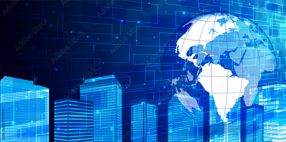 Obraz premium 世界 テクノロジー ビル 背景