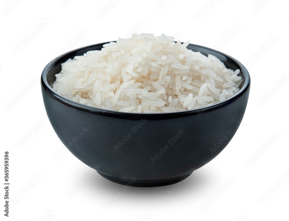 rice in a bowl on white background
