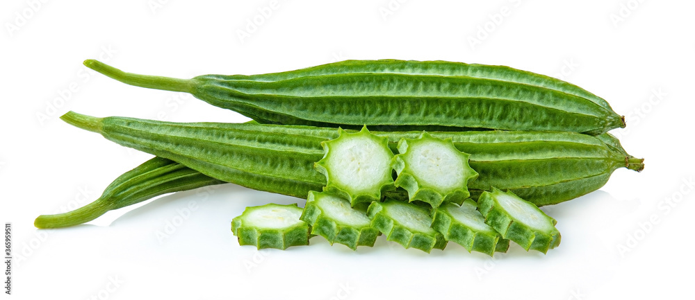 Fresh Angled luffa fruit isolated on white background