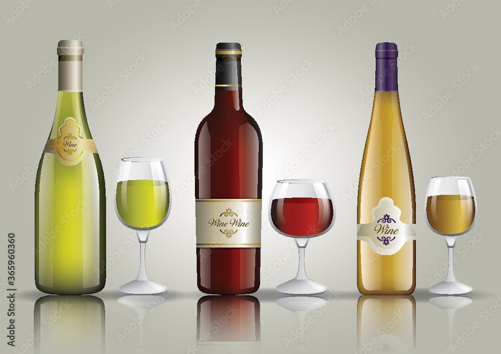 Obraz premium set of wine bottles and glasses