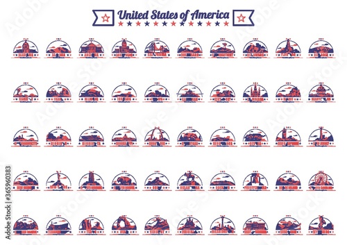 collection of fifty united states and landmarks