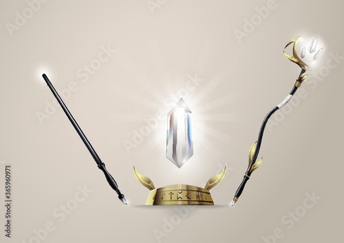 magical crystal with staff