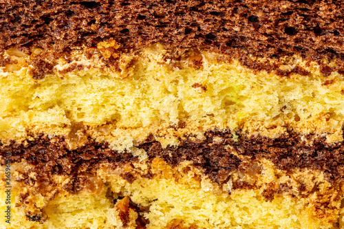 close-up of a delicious chocolate and vanilla cake