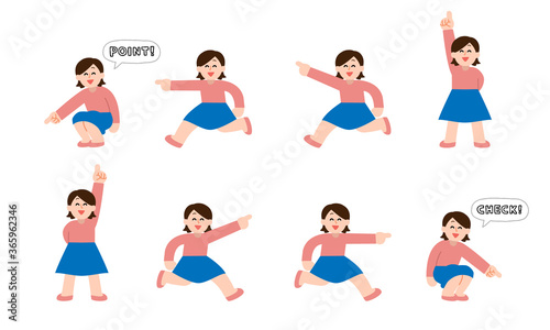 指差すスカート女性イラストセット