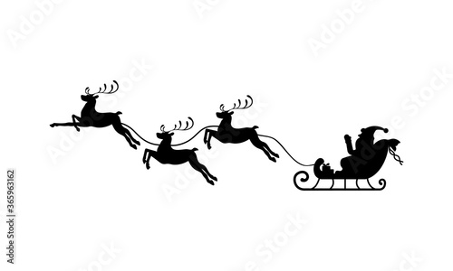 Santa's sleigh and reindeer silhouettes icon in black. Vector on isolated white background. EPS 10