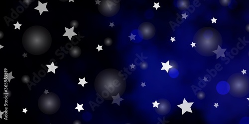 Dark BLUE vector backdrop with circles  stars. Illustration with set of colorful abstract spheres  stars. Texture for window blinds  curtains.