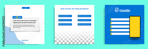 Social media tutorial, tip, trick, quick tips, layout template with geometric background design in blue, white, yellow color. Vector illustration